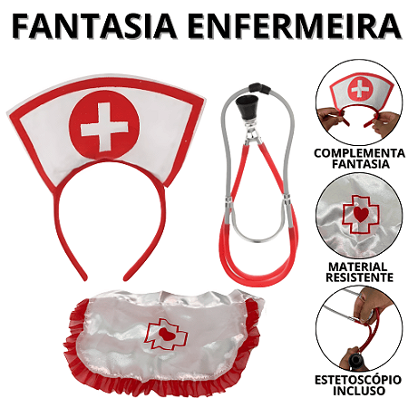 Fantasia Carnaval Enfermeira Estetoscópio De Brinquedo Tiara De Medica Fantasias Femininas Festa