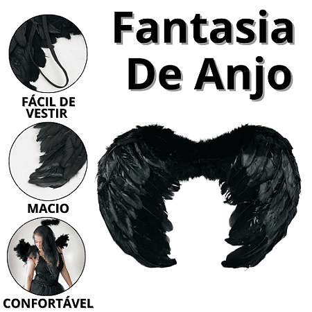 Asas De Anjo Preta Fantasia Carnaval Anjinho Fantasias Femininas Acessórios Carnavalesco Asa