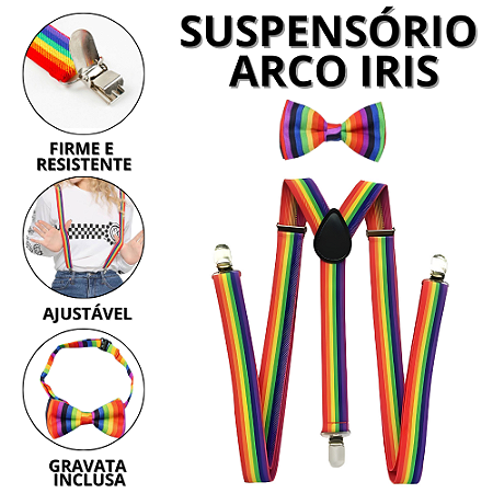 Fantasia Carnaval LGBT Gravata Borboleta Colorida Suspensório Masculino Adulto Acessórios Fantasias