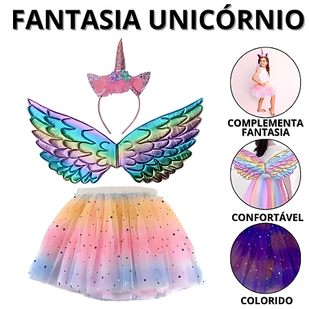 Fantasia Carnaval Unicórnio Asa De Fada Infantil Fantasias Infantis Tiara Unicornio Acessórios Arco