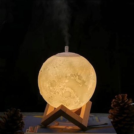 Lua Umidificador Aromatizador Luminaria Abajur Lua Cheia 3d Decoração
