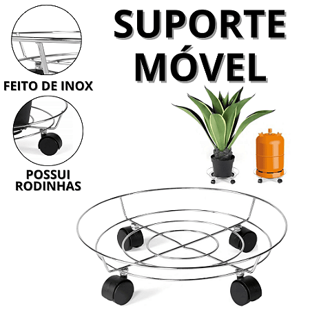 Suporte Para Botijão De Gás Inox Porta vaso Com Rodinhas Base Com Rodinha Móvel Redondo Butijão