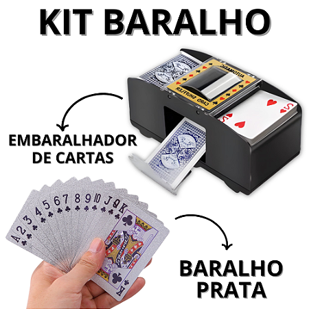 Kit Baralho Prata De Plástico A Prova Dágua + Embaralhador De Cartas Automático Portátil