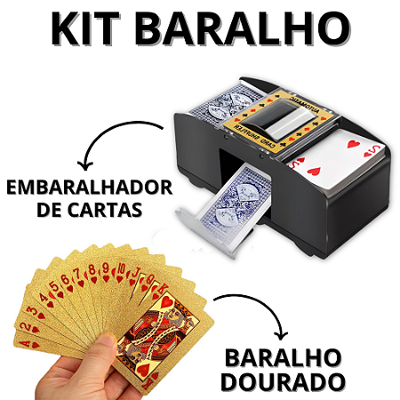 Kit Baralho Dourado De Plástico A Prova Dágua + Embaralhador De Cartas Automático Portátil