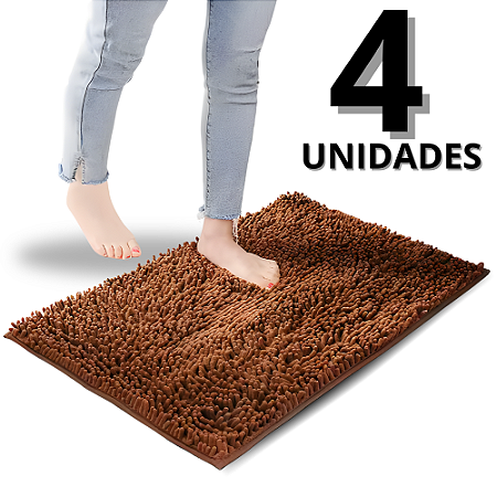 Kit 4 Tapetes Marrom Antiderrapante Macio Absorvente Microfibra Bolinha