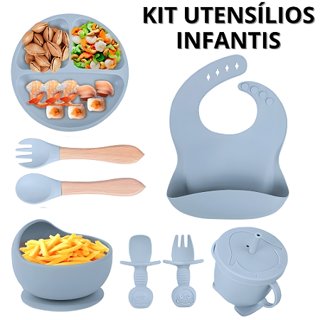 Kit Alimentação Bebê 8 Peças Prato Infantil Com Divisória