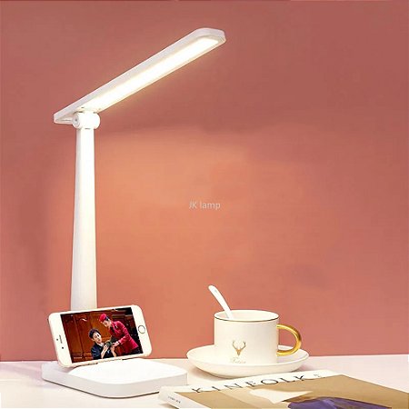 Luminária de Mesa Touch LED com 3 Níveis de Luz e Suporte para Celular