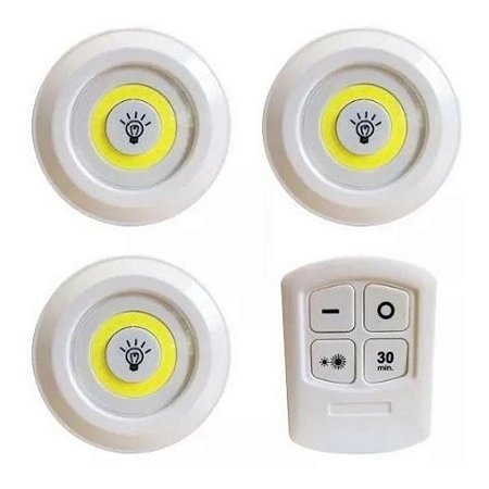 Kit 3 Luminárias LED Spot Sem Fio com Controle Remoto Luz Branca