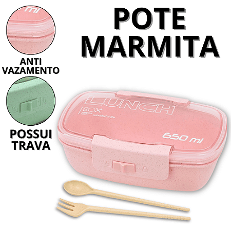 Pote De Marmita Reutilizável 650ML Potes Marmitas Freezer Microondas Travas Lancheira Casa