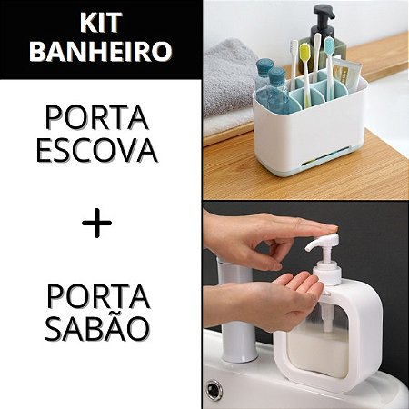 Kit Porta Escova De Dente Com Organizador E Porta Detergente Dispenser De Sabão Líquido Para Cozinha E Banheiro