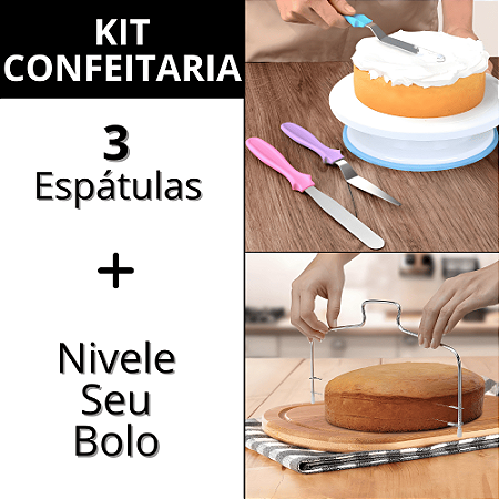 Kit Espátula De Confeiteiro Inox 3 Peças Cortador Nivelador Bolo Fatiador Chan Confeitaria Cozinha Doces Tortas