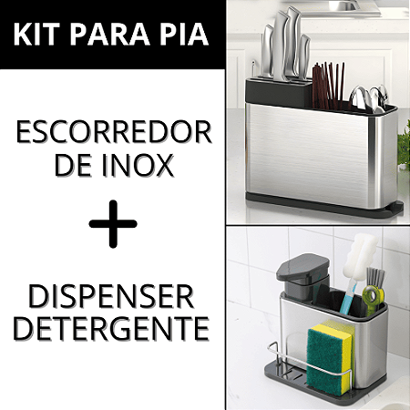 Kit Organizador Inox Para Pia Porta Detergente Sabão Esponja Porta Facas Escorredor Talheres Cozinha Suporte Louça