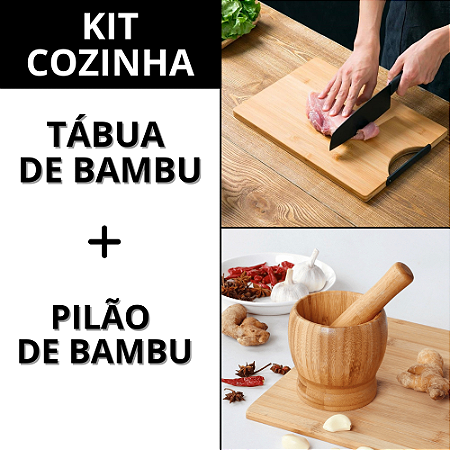 Kit Tábua De Corte Bambu Com Alça Tábua De Carne Socador De Alho Madeira Cozinha