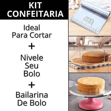 Kit Confeiteiro Bailarina 30cm Cortador Fio Duplo Espátula Inox Alisadora Decorar Bolos