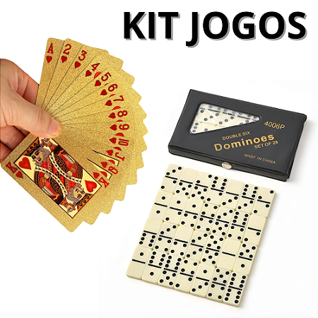 Kit Jogos Dominó Profissional De Osso Com Baralho Dourado A Prova Dágua Plástico