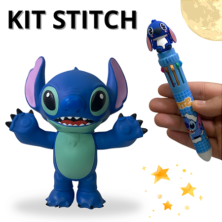 Kit Stitch com Caneta 10 Cores + Mini Boneco Colecionável