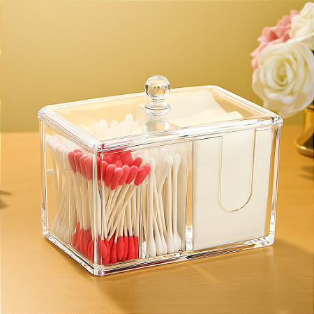 Porta Cotonete e Algodao Acrílico Organizador Para Algodão Com Tampa Transparente