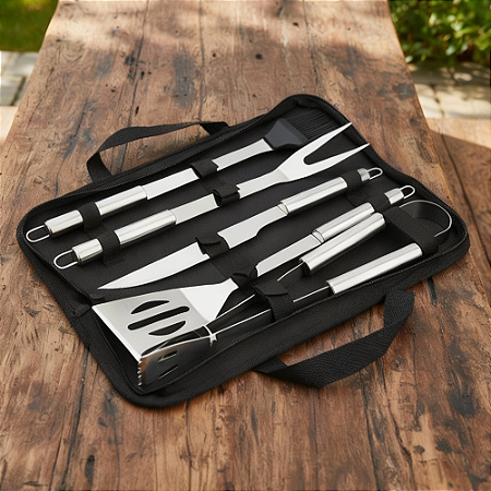Kit Churrasco 5 Peças Profissional em Aço Inox Completo