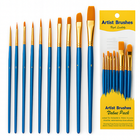 Pincéis Artísticos para Tecido Kit 10 Peças com Cerdas Macias