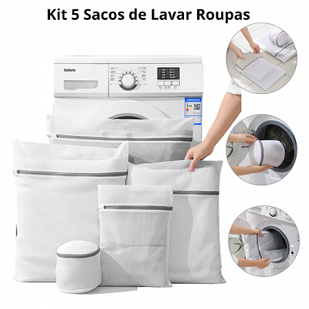 Kit 5 Sacos Protetores para Lavagem de Roupas Delicadas e Lingerie