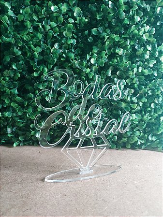 Topo de Bolo Bodas de Cristal em Acrílico