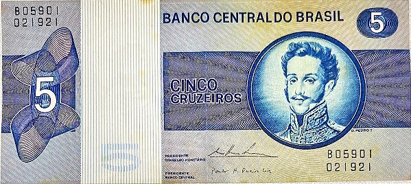 Cédula Brasil 5 Cruzeiros 1974 D. Pedro I  SOBERBA  [Brasil/República]