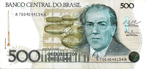 Cédula Brasil 500 Cruzados 1987 Villa Lobos FE [Brasil/República]