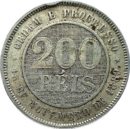 Pentacnn 2pinL型リケ-ブル Moeda 200 Réis 1889 Cupro-Níquel MBC++ [Brasil/República] - NEP