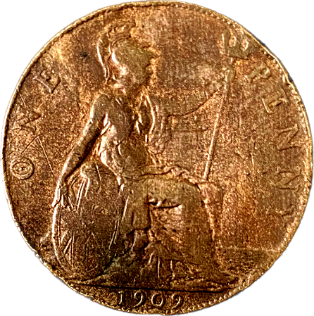 Moeda 1 Penny 1909 Bronze [MBC+] Edward VII Grã-Bretanha