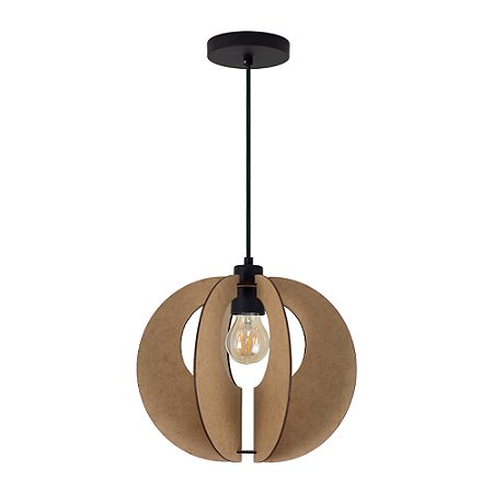 Pendente Lant Madeira Cabo PP 1xE27 Preto Liso