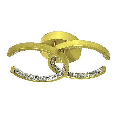 Luminaria Plafon D300mm Aco Com Acrilico Dourado Led 28w 3200k