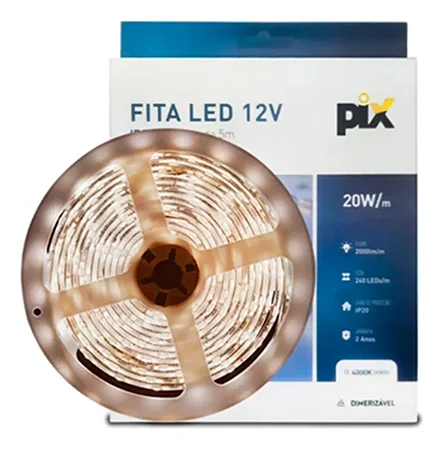 Fita Led Pix 20w 12v 3000k Ip20 240 Leds/M 5m