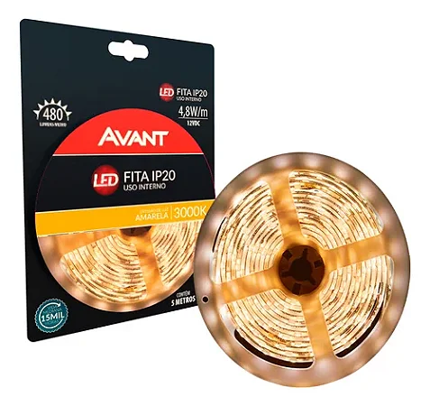 Fita de Led 2835 12v Branco Quente s/ Revest IP20 c/ Fonte Avant -5m