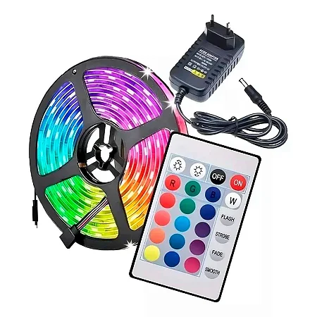 Fita Led Rgb Kit C/Controle 12v 6w 5m Rgb 10mm