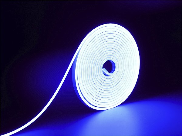 Fita Led Neon Flex 8w 120 Leds/M 5m 12v Com Fonte Autovolt Ip65 Azul-Der/04 Azul