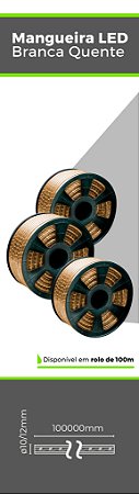 Mangueira Luminosa 12mm 2 Fios 30 Led Horizontal Branco Quente Warm P/ Metro 220v S/ Acessorios