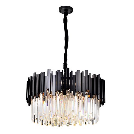 Lustre Fancy Ø60x19x33cm - Preto E Cristais K9 Transparentes