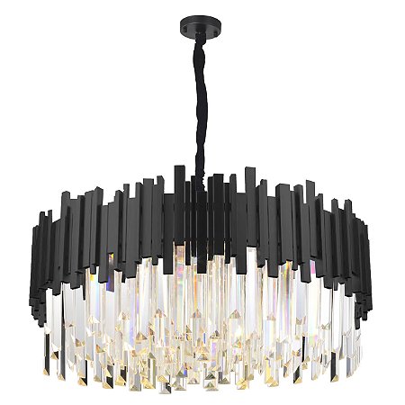 Lustre Fancy Ø80x19x33cm - Preto E Cristais K9 Transparentes