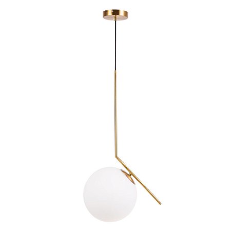 Pendente Balance Ø20cm 1,50 Metro De Cabo - Metal Dourado E  Vidro Leitoso