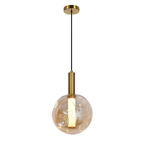 Pendente LED Redondo 3000K 7W 20CM Vidro/Metal Dourado Sindora DCD04179