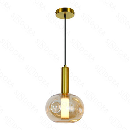 Pendente em Metal Dourado com Vidro Âmbar 11×17CM – SINDORA DCD04180