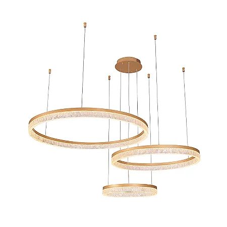 Pendente LED 3 Aros 3000K 112W 80CM Acrílico/Metal Dourado Sindora DCD015102