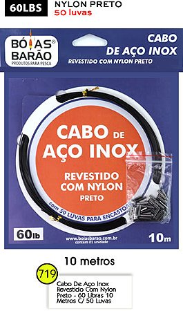 Empate de Aço Inox Revestido em Nulon Preto 10 Metros - Bóias Barão