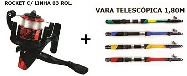 Kit Vara Telescopica com Passador + Molinete - TopFishing