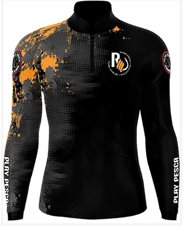 Camisa de Pesca Tamba Preta com Laranja Play Pesca com Proteção Solar Uv50+ - Rafinha Minhoca
