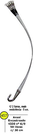 Anzol 4330 6/0 Cabo de Aço 30 Cm 50 Libras 5 Unidades - Bóias Barão