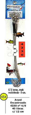 Anzol 4330 4/0 Cabo de Aço 12 Cm 40 Libras 5 Unidades - Bóias Barão