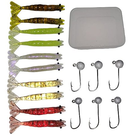 Kit 10 Camarões 8,75 cm + 6 Jig Head - Falcao Pesca