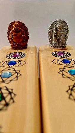 Incensário Madeira 6,5x25cm - 7 Chakras - Buda/Kuanyn