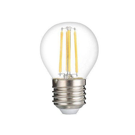 Lâmpada LED Bolinha G45 4W Vidro Branco Quente Filamento | Inmetro